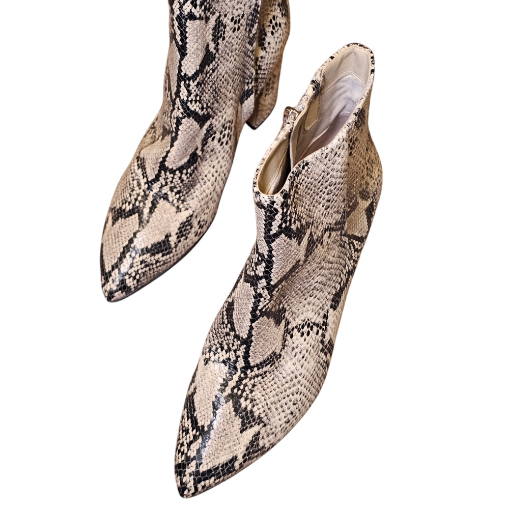 Sam Edelman Sz 9.5 Hilty Ankle Boots Snake Print Pointed Toe Chunky Heel 100% Lh
